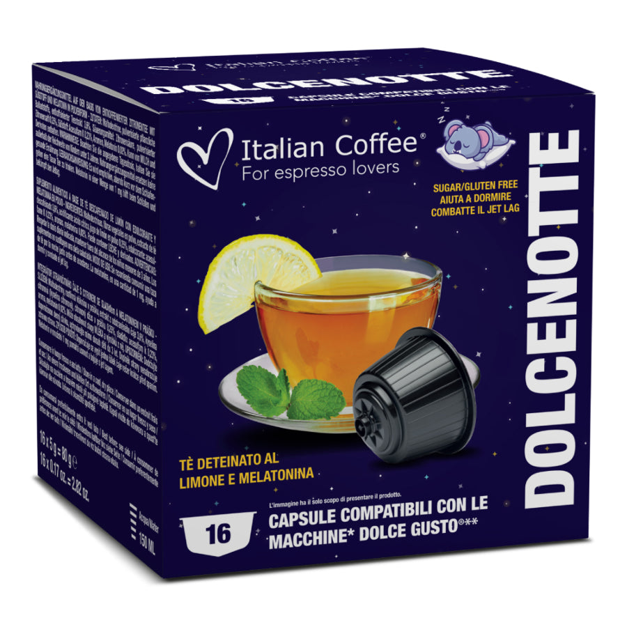 Italian Coffee Dolcenotte - 16 Capsule Compatibili Dolce Gusto - Tè Deteinato Limone e Melatonina