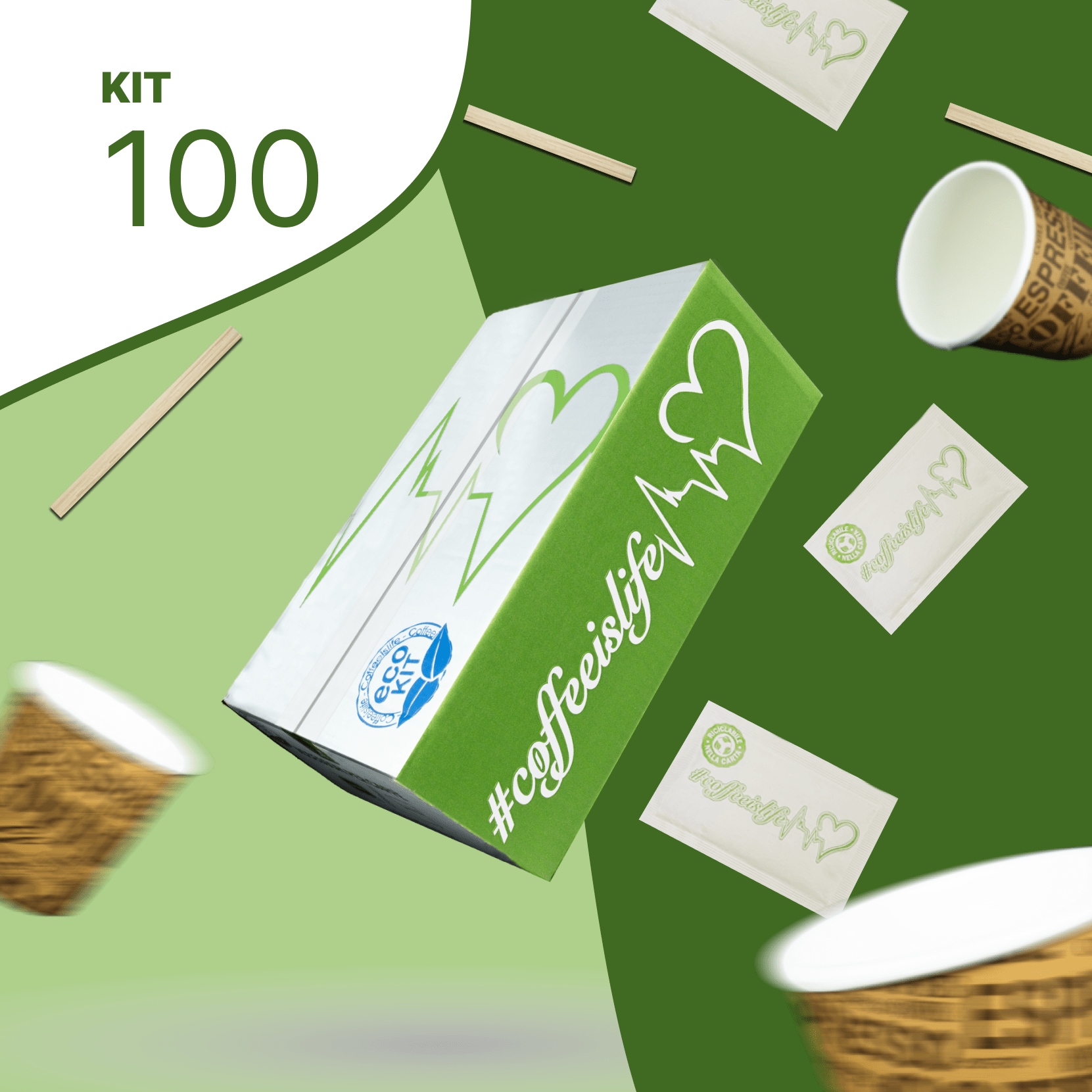 Kit ECO 100: 100 palette, 100 zuccheri, 100 bicchierini