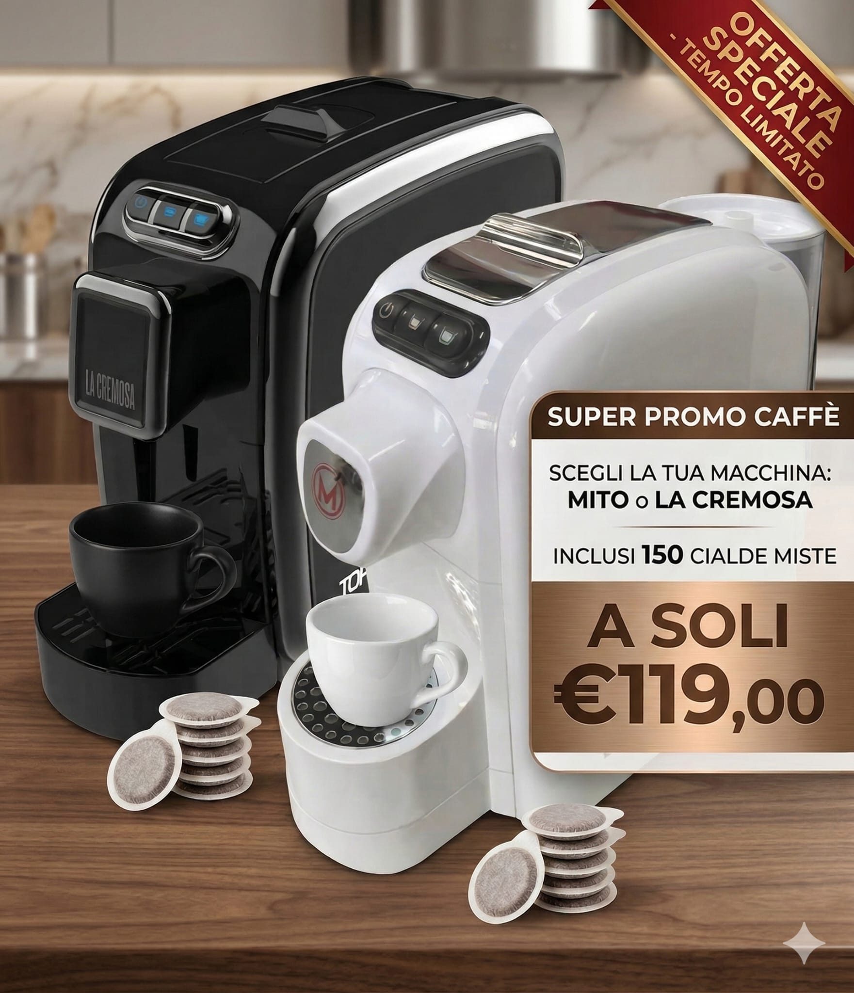 Macchina da Caffè Mito/La cremosa + 150 Cialde Moreno Aroma Espresso