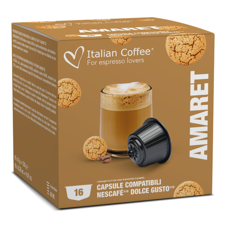 Italian Coffee Caffè Amaretto - 16 Capsule Compatibili Dolce Gusto Amaret