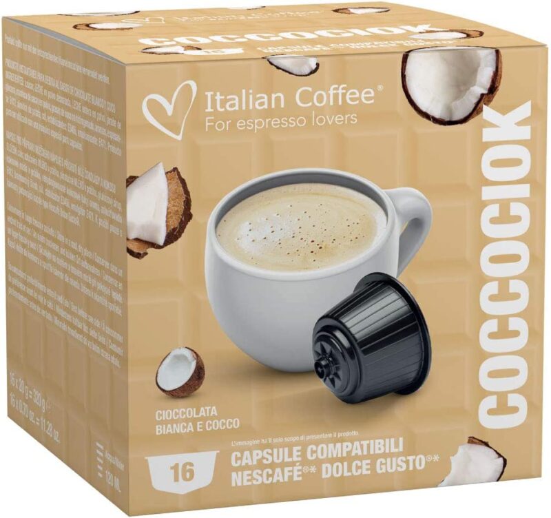 Italian Coffee Coccociok - 16 Capsule Compatibili Dolce Gusto - Cioccolata Bianca e Cocco