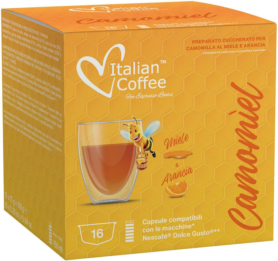 Italian Coffee Ninna Nanna - 16 Capsule Compatibili Dolce Gusto - Camomilla Miele Arancia con Melatonina